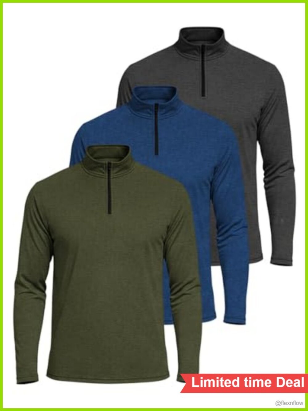 Men's Dry Fit Quarter Zip Long Sleeve Athletic Golf Shirts 3 Pack